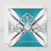 Invitation Quinceanera 15 Tiara Bleu Turquoise Bleu Argent Bl (Devant)