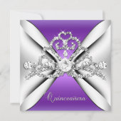 Invitation Quinceanera 15 Tiara Purple Silver White (Devant)