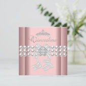 Invitation Quinceanera 15 Tiara rose argent blanc perle rose (Debout devant)