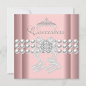 Invitation Quinceanera 15 Tiara rose argent blanc perle rose (Devant)