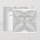 Invitation Quinceanera 15 Tiara Silver White Pearl Diamond (Devant / Derrière)