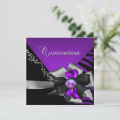 Invitation Quinceanera 15 Zebra Purple Black Silver (Debout devant)