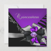 Invitation Quinceanera 15 Zebra Purple Black Silver (Devant)