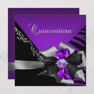 Invitation Quinceanera 15 Zebra Purple Black Silver