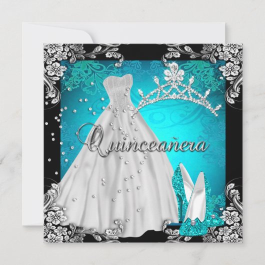 Invitation Quinceanera 15e 15 Anniversaire Robe Turquoise Cha (Devant)