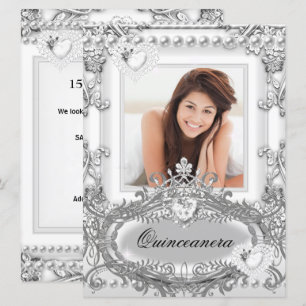 Invitation Quinceanera 15e Anniversaire Argent Blanc