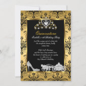 Invitation Quinceanera 15e anniversaire Black Gold Damask (Devant)