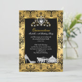 Invitation Quinceanera 15e anniversaire Black Gold Damask (Debout devant)