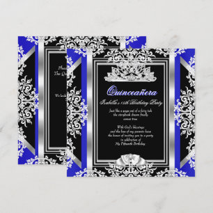 Invitation Quinceanera 15e Anniversaire Bleu Royal Argent Noi