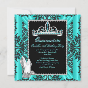 Invitation Quinceanera 15e Anniversaire Bleu Sarcelle Noir De