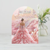 Invitation Quinceanera 15e anniversaire Blush Pink Silver châ (Debout devant)