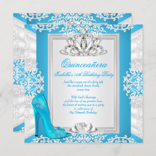 Invitation Quinceanera 15e anniversaire Cendrillon bleu talon