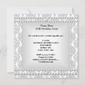 Invitation Quinceanera 15e anniversaire Damask Argent Blanc (Dos)