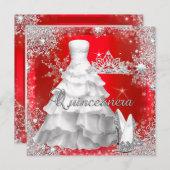 Invitation Quinceanera 15e anniversaire d'argent rouge chaud (Devant / Derrière)