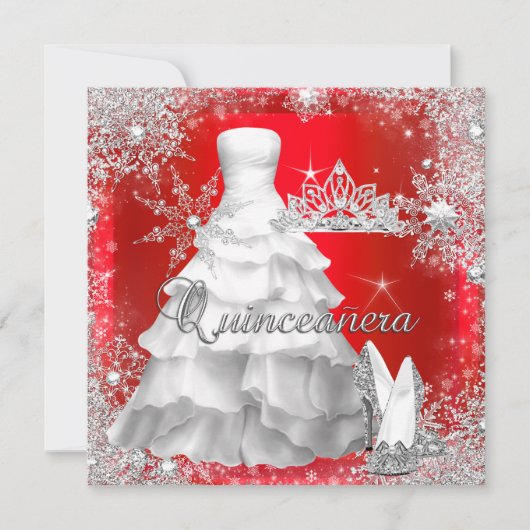 Invitation Quinceanera 15e anniversaire d'argent rouge chaud (Devant)