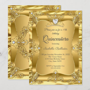 Invitation Quinceanera 15e anniversaire de fête Gold Gems Tia