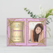 Invitation Quinceanera 15e anniversaire de fête Gold rose pho (Debout devant)