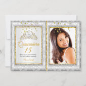 Invitation Quinceanera 15e anniversaire de fête Silver Gold P (Devant)