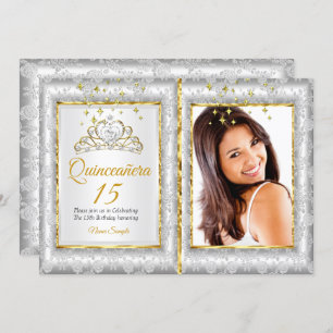Invitation Quinceanera 15e anniversaire de fête Silver Gold P