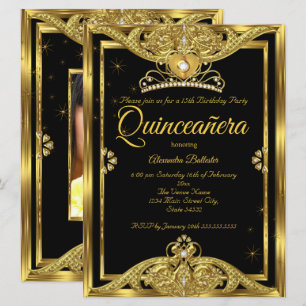 Invitation Quinceanera 15e anniversaire de la fête Photo Gold