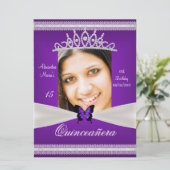 Invitation Quinceañera 15e anniversaire dentelle violette bla (Debout devant)