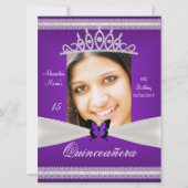 Invitation Quinceañera 15e anniversaire dentelle violette bla (Devant)