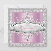 Invitation Quinceanera 15e anniversaire Diamant rose Tiara (Devant)