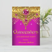 Invitation Quinceanera 15e anniversaire Exotic Fuchsia Or ros (Debout devant)