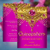Invitation Quinceanera 15e anniversaire Exotic Fuchsia Or ros