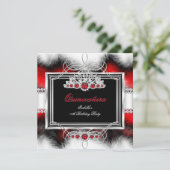 Invitation Quinceanera 15e anniversaire Feather Red Pearl (Debout devant)