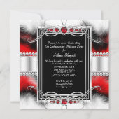 Invitation Quinceanera 15e anniversaire Feather Red Pearl (Dos)