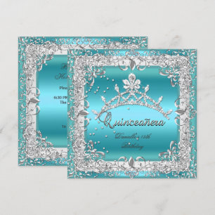 Invitation Quinceanera 15e anniversaire fête Argent Turquoise