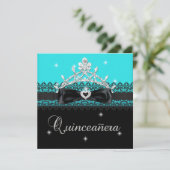 Invitation Quinceanera 15e Anniversaire fête Blue Black Lace (Debout devant)