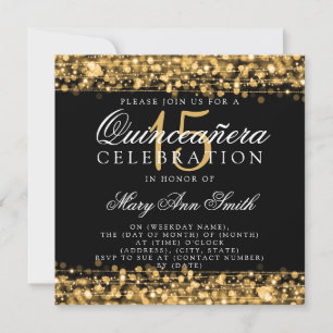 Invitation Quinceanera 15e anniversaire fête étincelle l'or