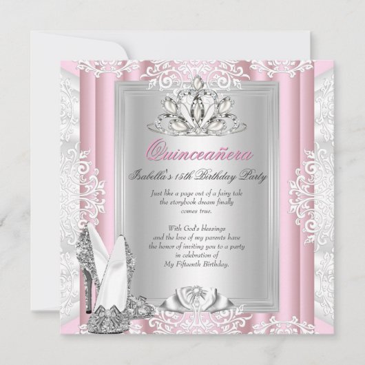 Invitation Quinceanera 15e anniversaire fête Lumière Chaussur (Devant)