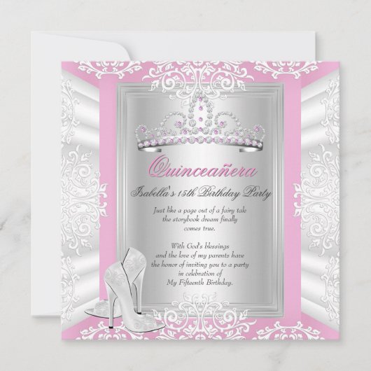 Invitation Quinceanera 15e anniversaire fête Plutôt rose (Devant)