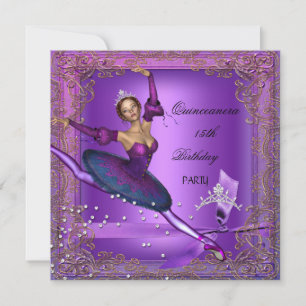 Invitation Quinceanera 15e anniversaire fête Purple Ballerina
