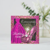 Invitation quinceanera 15e anniversaire fête robe rose (Debout devant)