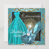 Invitation quinceanera 15e anniversaire fête robe Turquoise G (Devant)