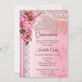 Invitation Quinceanera 15e anniversaire fête rose Roses Tiara (Devant)