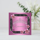 Invitation Quinceanera 15e anniversaire fête rose Tiara Noir (Debout devant)