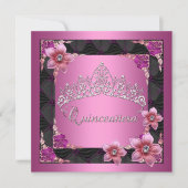 Invitation Quinceanera 15e anniversaire fête rose Tiara Noir (Devant)