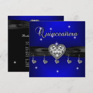 Invitation Quinceanera 15e Anniversaire Fête Royal Bleu Noir