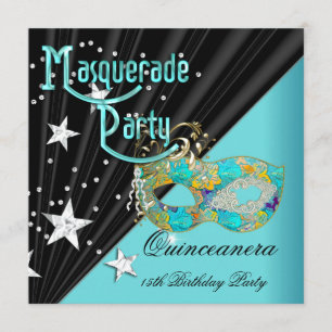 Invitation Quinceanera 15e anniversaire fête Turquoise or Mas