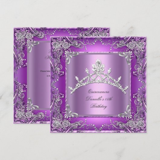 Invitation Quinceanera 15e anniversaire fête violet (Devant / Derrière)