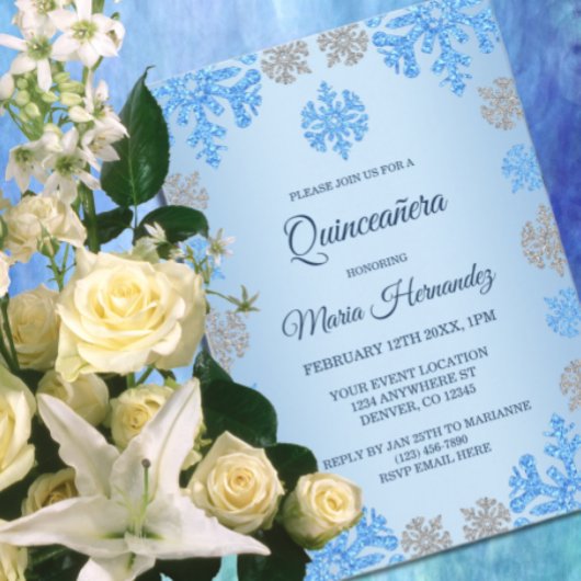 Invitation Quinceañera 15e anniversaire Glacée Blue Snowflake