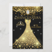 Invitation Quinceanera 15e anniversaire Gold Black Tiara (Devant)