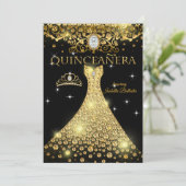 Invitation Quinceanera 15e anniversaire Gold Black Tiara (Debout devant)