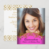 Invitation Quinceañera 15e anniversaire Gold Rose dentelle ph (Devant / Derrière)