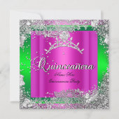 Invitation Quinceanera 15e anniversaire Hot rose Lime Tiara (Devant)